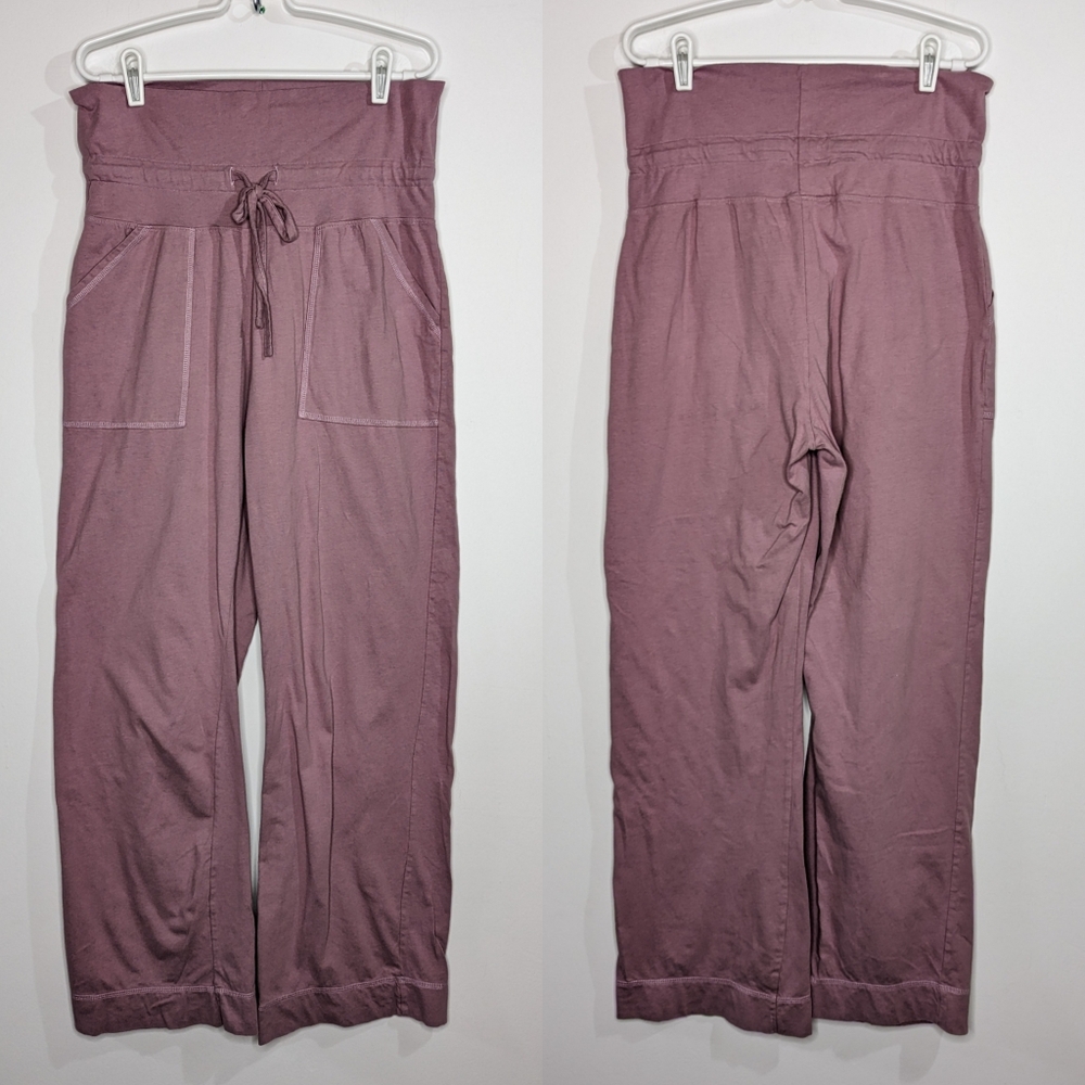 Pact purple roll over top wide leg 100% cotton casual lounge pant L